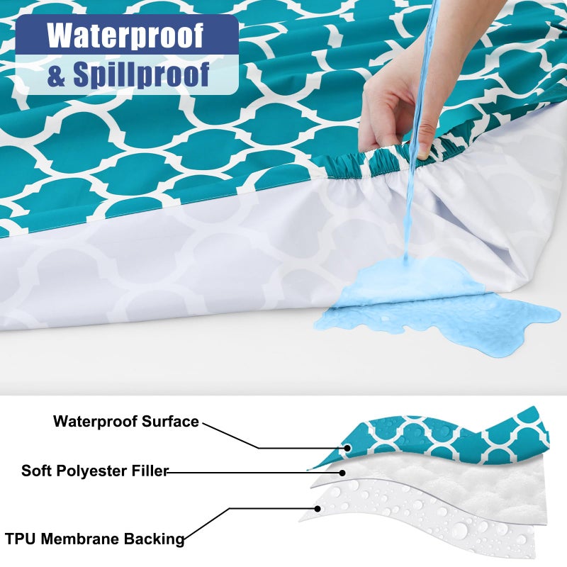 Smiry 2 Pack Rectangle Table Cloth 4 Foot  Waterproof Elastic Fitted Tablecloths  Windproof Washable Polyester Table Cover for Picnic  Camping  Outdoor (Teal  30""x48"") - Image 2